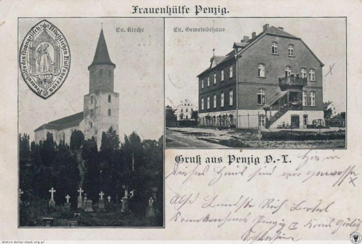 Cmentarz, kościół i dom parafialny w Pieńsku - 1915 r.