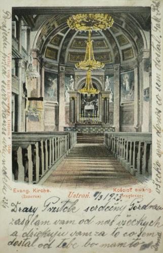 Lata 1900-1918 , Wnętrze kościoła. Nakład Karl Lipowczan, Ustroń